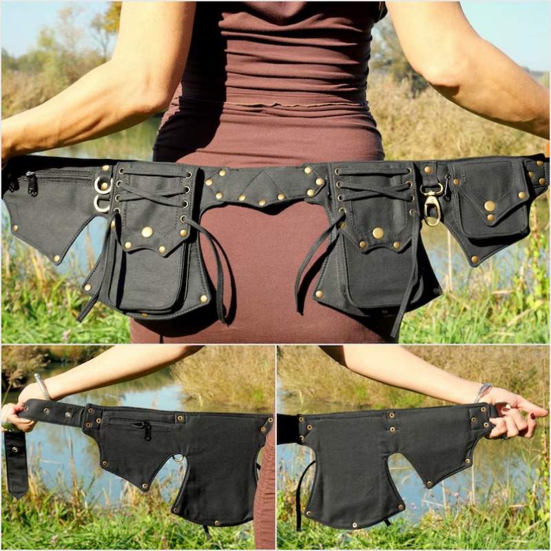 Image of Steampunk Multi-pocket Belt Fanny Pack, Medieval Retro Practical Hip Bag, Adjustable Festive Portable Fanny Pack, Suitable For Role-playing And Outdoor Travel