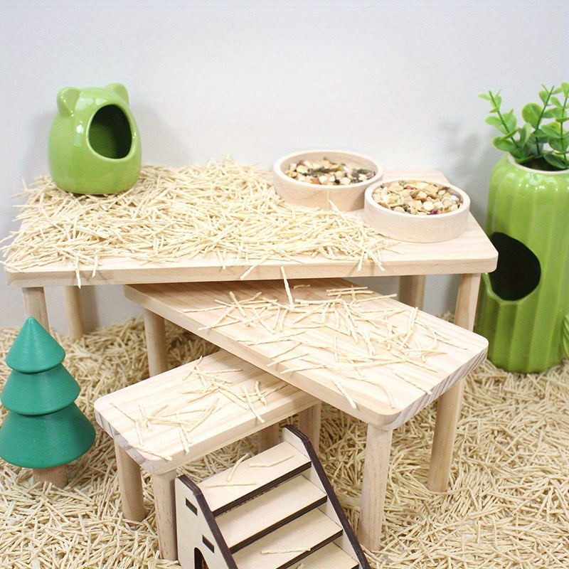 Wooden Hamster Platform with Chew-Resistant Play Landscape