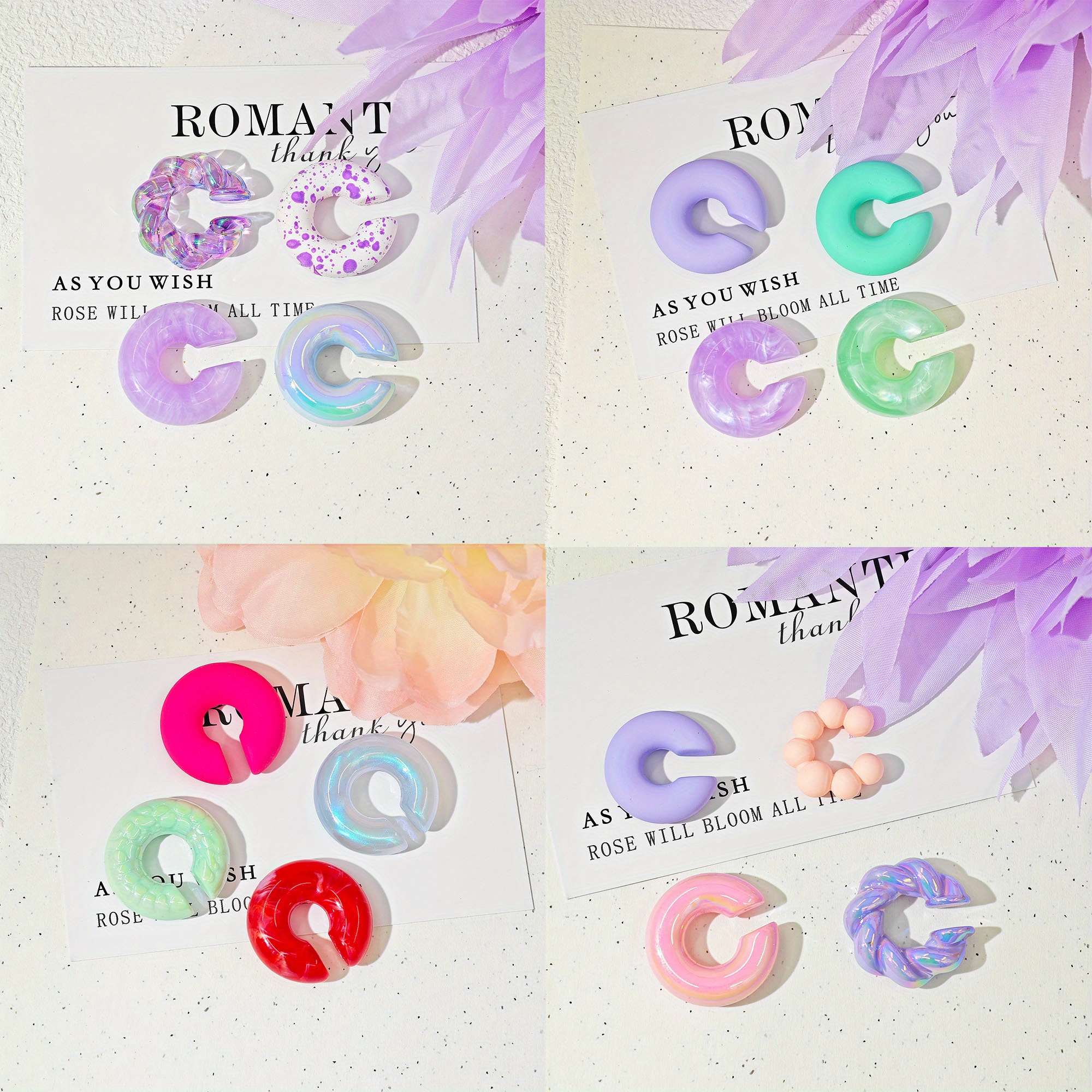 Romantic Thank You Earring Set - Chunky Acrylic Resin C Clip Ons