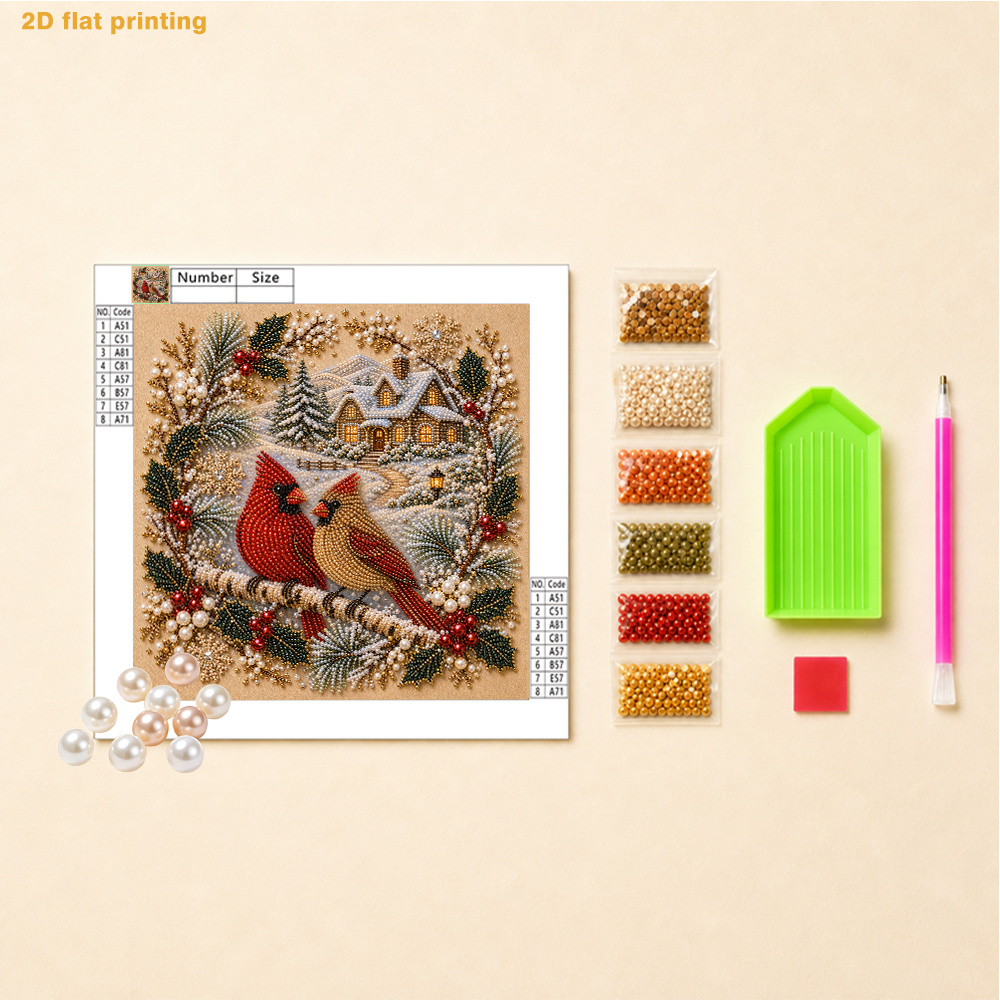 TEMU Kit de peinture d'art perle - Couple de rouge dans une de village enneigé, comprend des perles rondes, des étincelantes, des clairs, un ensemble