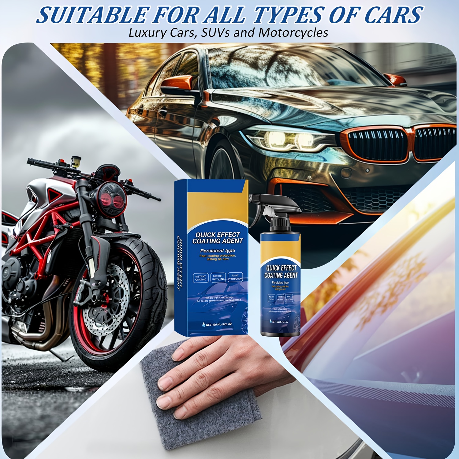 set of 3 automotive motorcycle coating sprays car coating polish condensation water mist detailing solutions free towel and sponge brush universal easy to spray protects paint glass stainless steel Product details 8