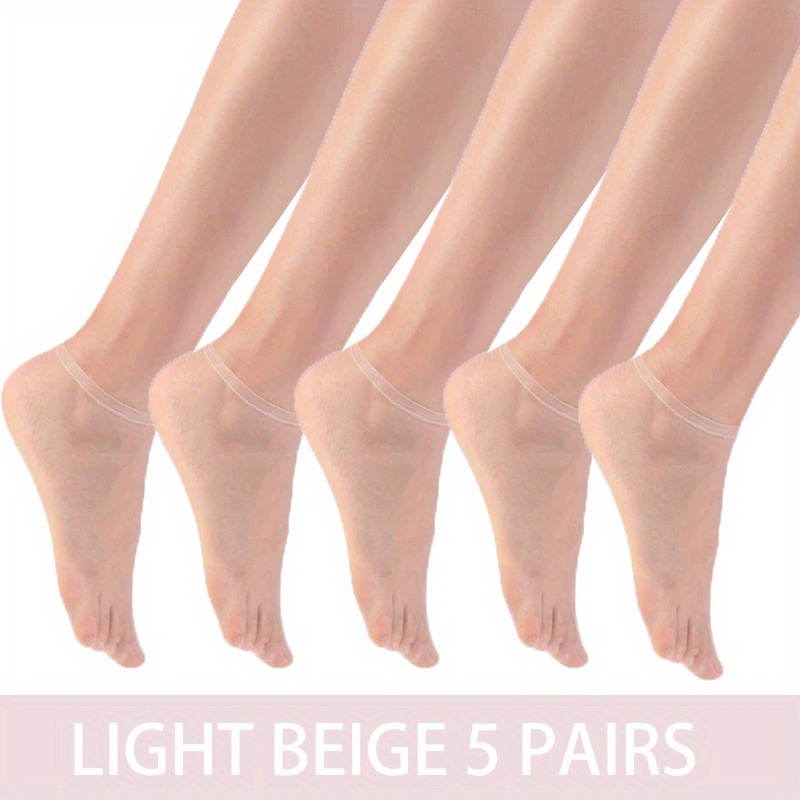 Image of 5 Pairs Women's Summer Seamless Transparent Sweat Wicking With Casual Invisible Crystal Shallow Mouth Socks