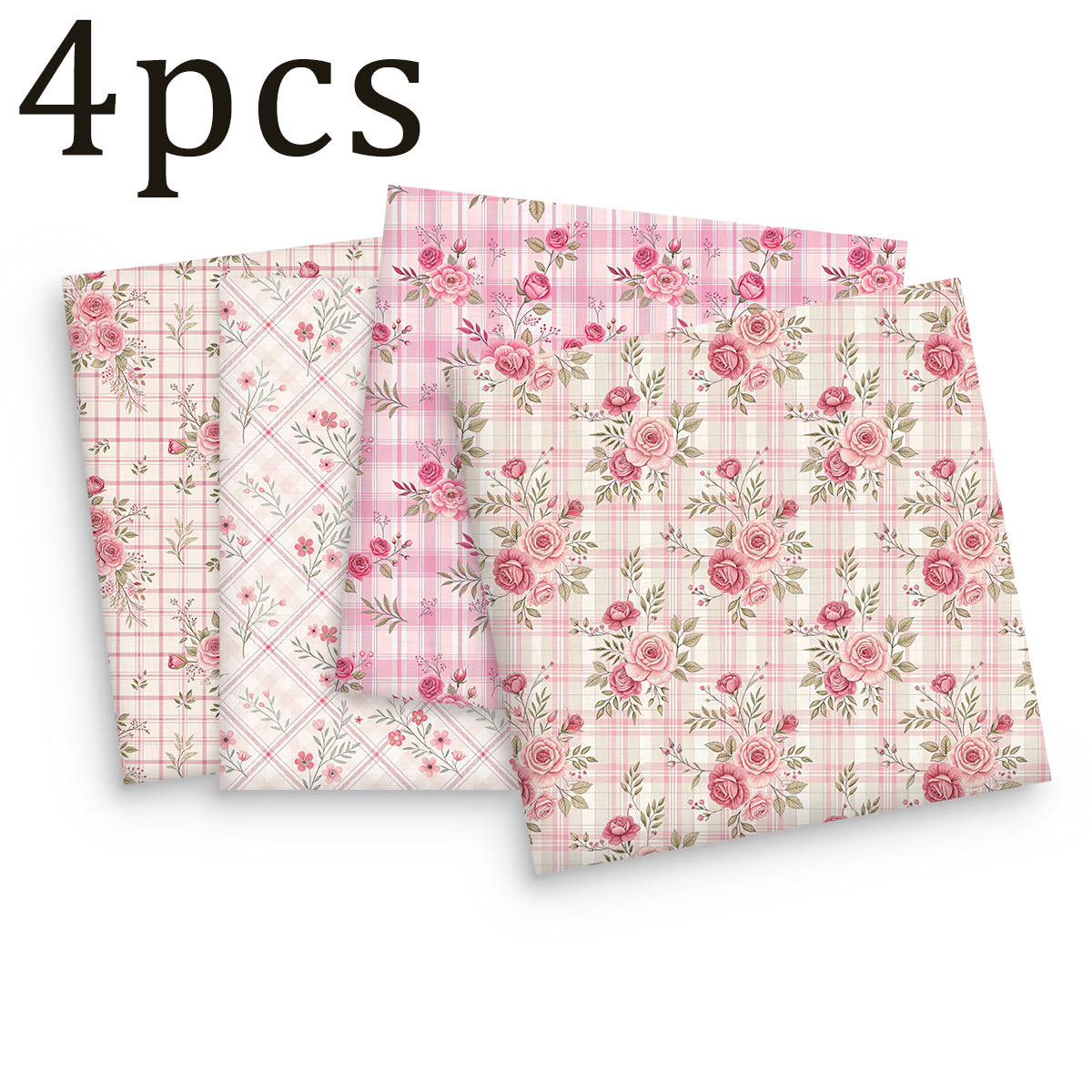 TEMU A Must-have For Sewing Enthusiasts! Handmade Pink Rose Plaid Fat Quarter Printed Fabric. Features 4 Patterns: And Pink Plaid Roses, Light Pink