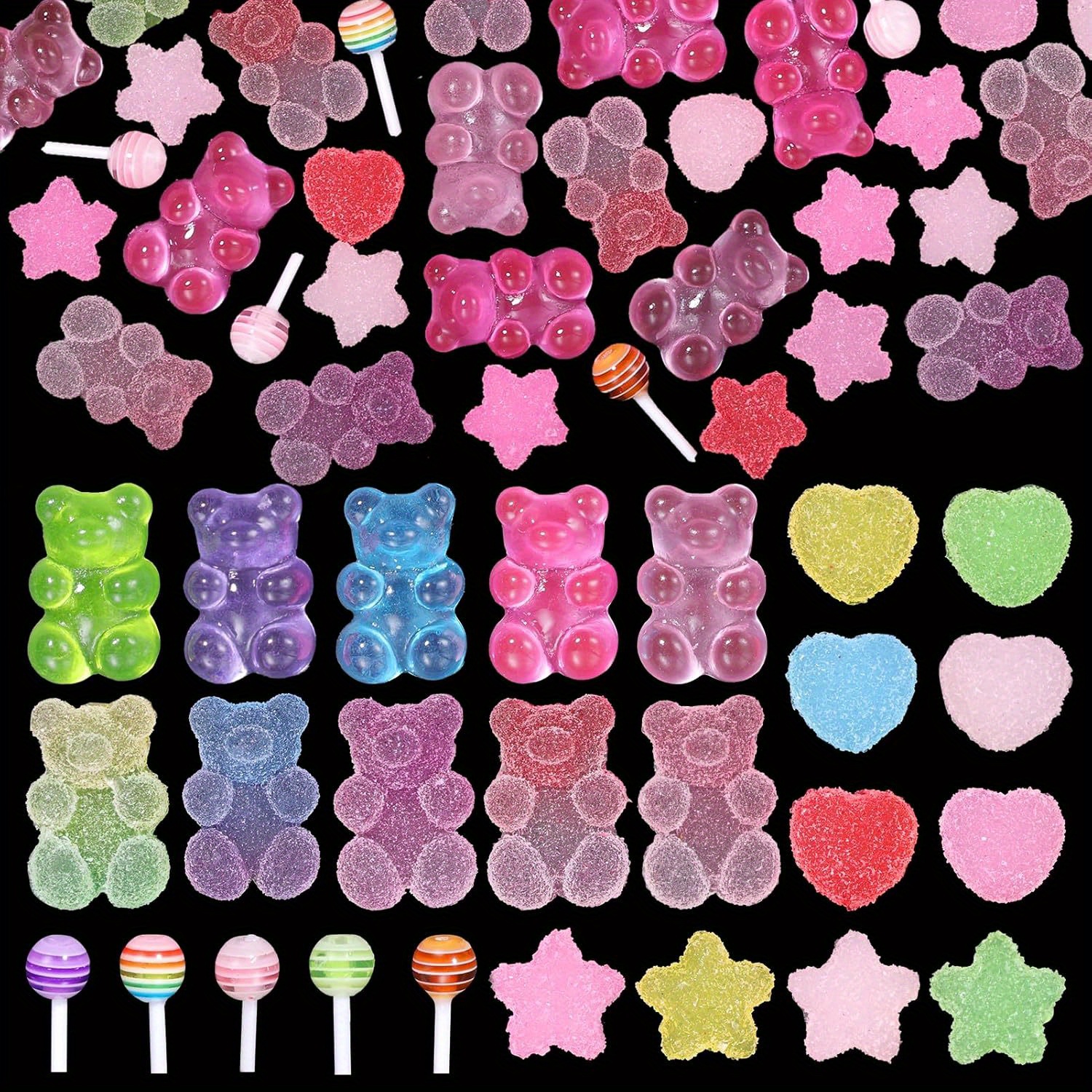 TEMU 200pcs Nail Charms For Nail Design, 3d Mixed Color Cartoon Gummy Bear Lollipop Star Heart Acrylic Nail Art Decoration Charms For Cute Manicure Diy Crafts Accessories