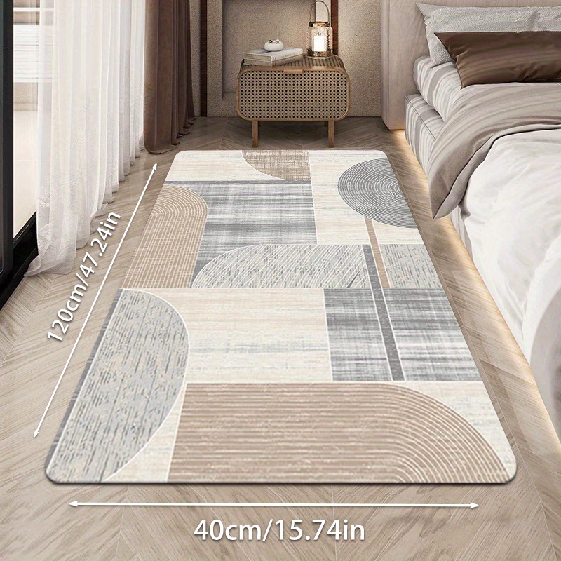 TEMU 1 Modern Geometric Grid And Semi-circular Floor Mat - Soft Polyester Fiber Non-slip Rubber Backing, Easy To Clean, Machine Washable, Versatile