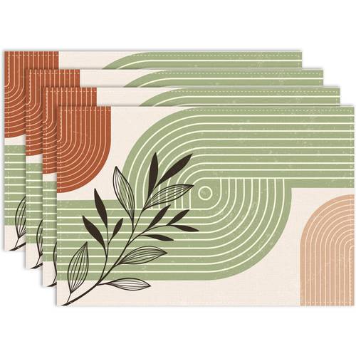 4 6pcs century boho placemat tropical abst ct botanical leaves minimalistic ow table mats home outdoor party kitchen dining table deco tion 12x18 inch