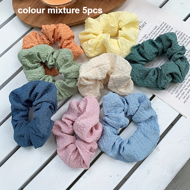 5pcs Random Color And Delicate Hair Scrunchies Set, Soft Pastel Ponytail Holders, Textured Hair Ties, Gentle Additions For Buns And Ponytails