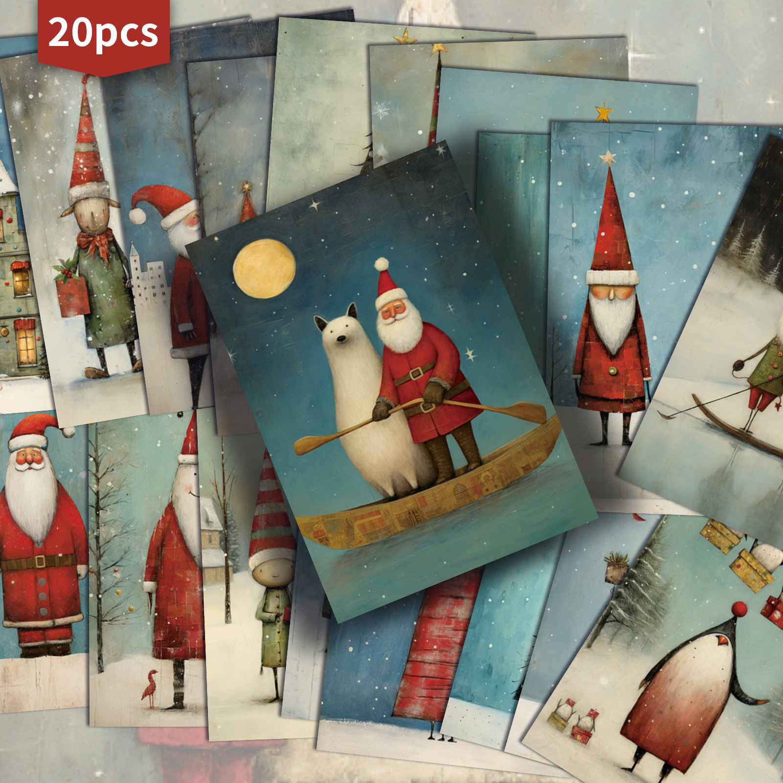 TEMU Confezione da 20 biglietti vintage e originali con albero di Natale e - Carta da retr簷 da 4X6 pollici, illustrazioni , biglietti da con pittura