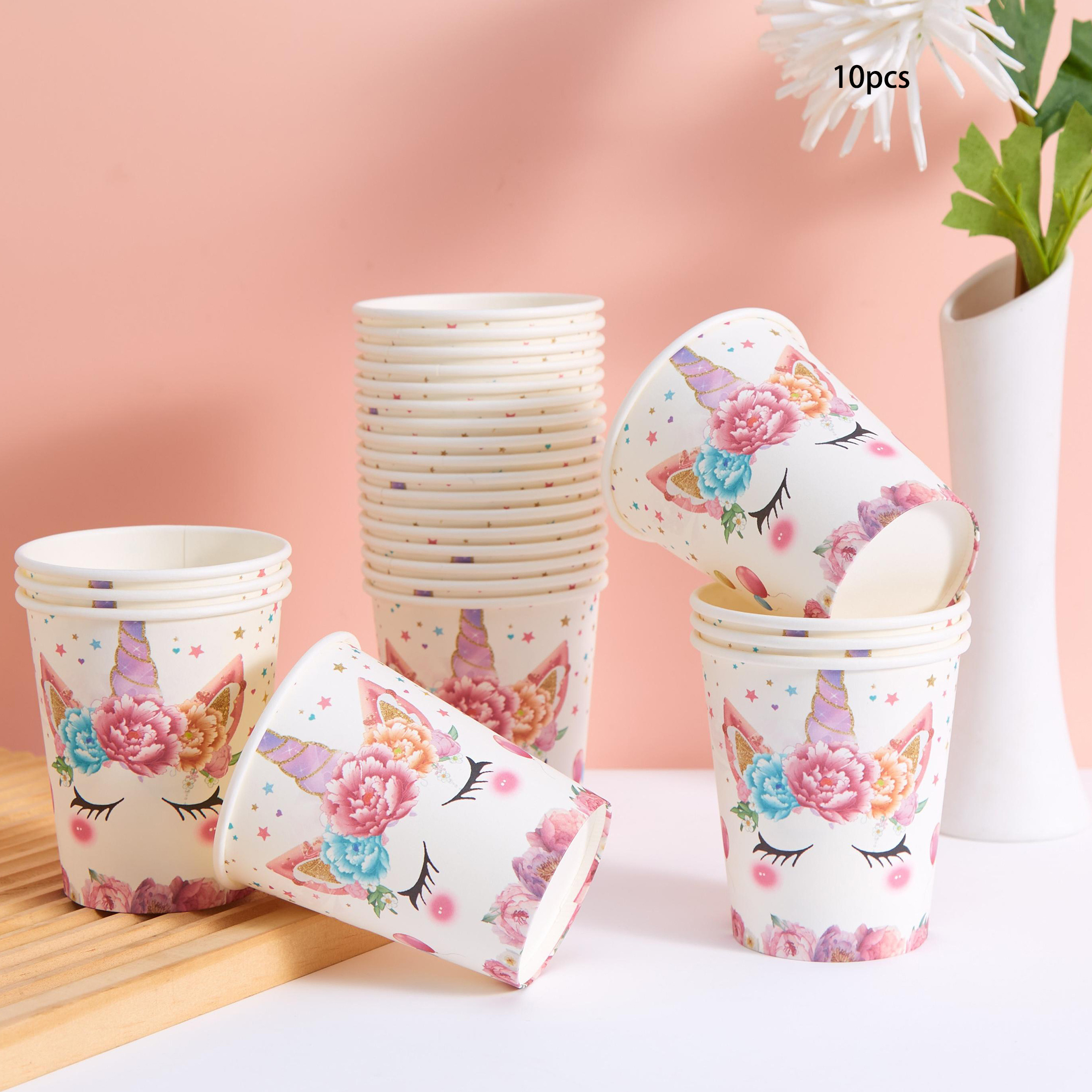 Image of 10/ 25 Disposable Paper Cups, Flower Unicorn Themed Paper Cups, Cold Cups, And Cups, Suitable For Birthday Parties, Family Gatherings, Picnics, And Party Decorations For Halloween、christmas