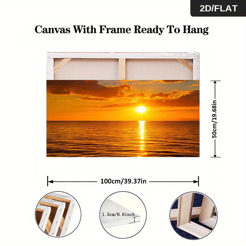 TEMU 2d Flat 1pc 19.68*39.37in/50cm*100cm Framed Modern Abstract Sunset Over Print Art Wall Art Canvas Painting Art For Living Room Modern Canvas