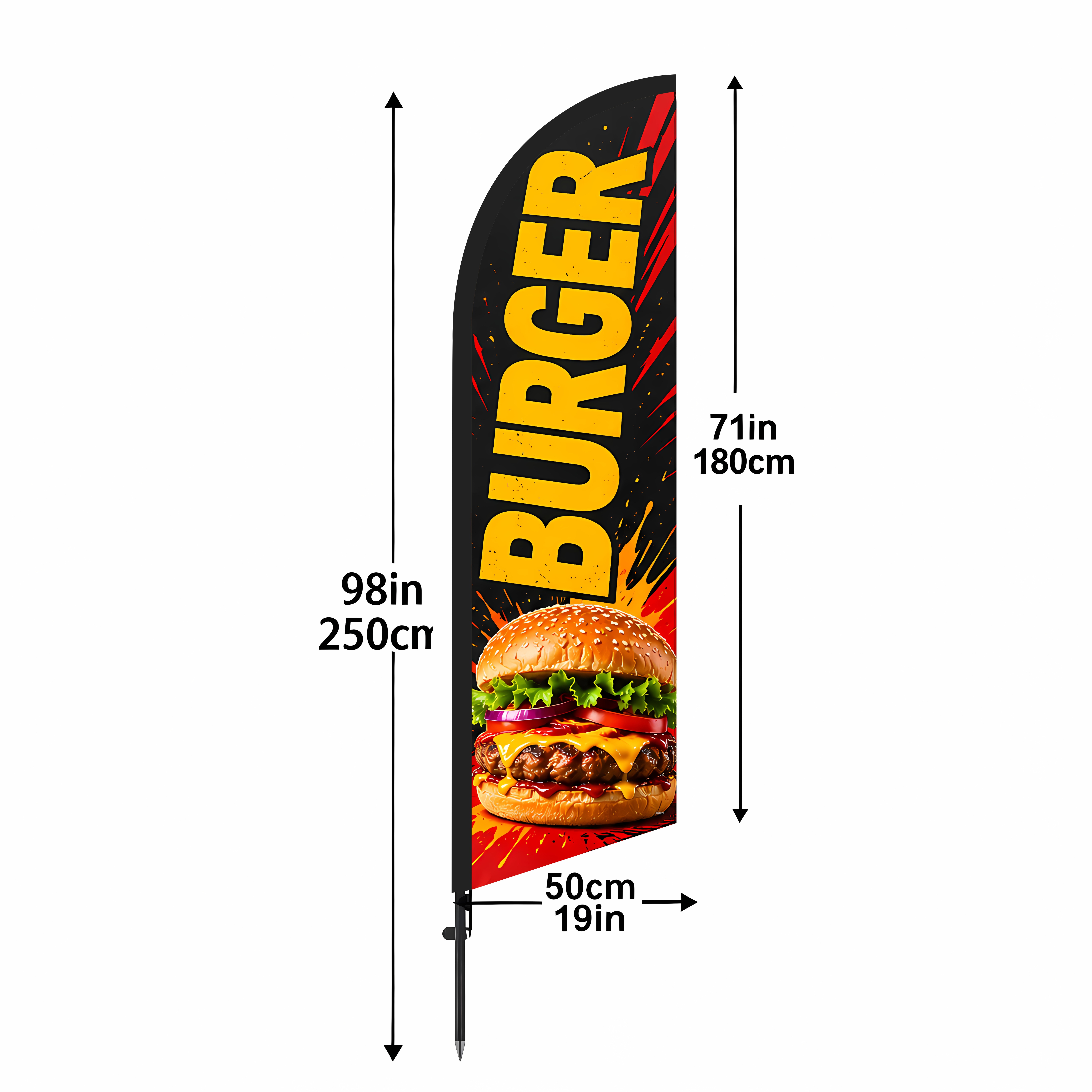TEMU Fanion publicitaire sur le thème des hamburgers, drapeau de plage et drapeau à plumes. Hauteur de 6,5 pieds (mât non ), fabriqué en tissu de