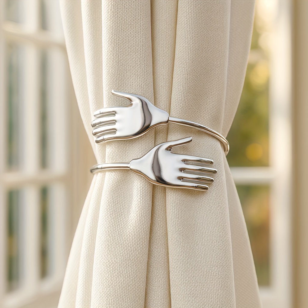 2pcs Modern Minimalist Style 5.31inch Palm-shaped Curtain , Golden/silvery Alloy No-drill Curtain Hook