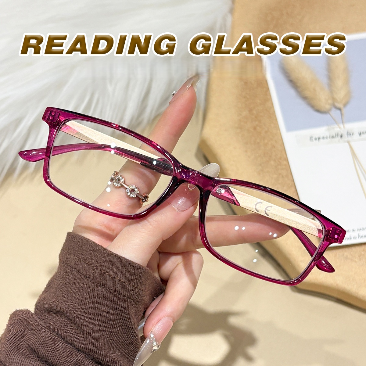 Fashionable Rectangular Small-Frame Reading Glasses, Lightweight Design