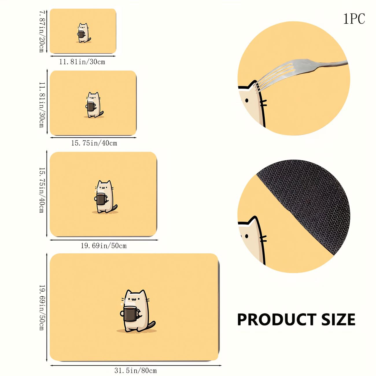 TEMU 1pc Ultra-absorbent Quick-dry Non-slip Kitchen Mat Coffee Mat - Kitchen Countertop Bowl Dish Drying Mat, Light Yellow Base With Fat Cat Holding
