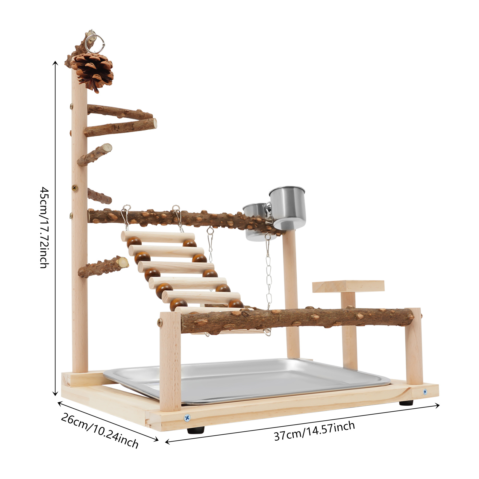 14. 57*10. 24*17. 72in Wooden Bird Playground, Bird Playground With Food&water Cups, Parrot Playground For Homes, Pet Stores, Zoos