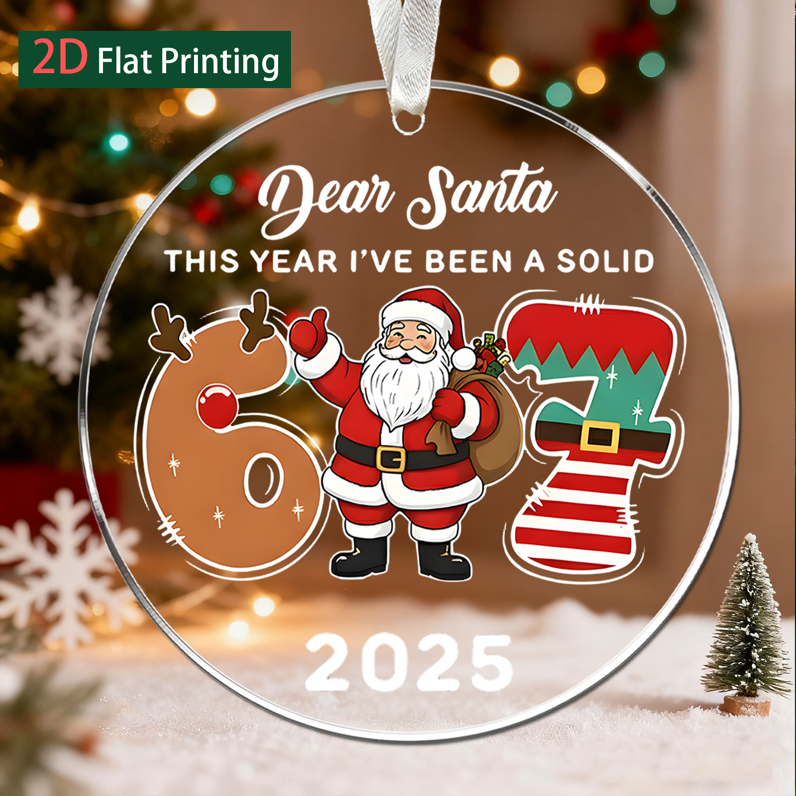 TEMU 2d Flat, 1pc Year 6 & 7 Age Number Acrylic Hanging Ornament - Christmas Tree Pendant With Solid Number 6 & 7 Display, Non-electric Holiday