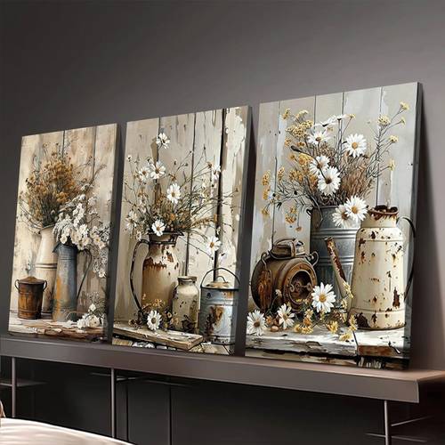 3pcs framed canvas wall rusty watering can painting country style wrapped canvas paintings ready to hang wall decor suitable for home office bedroom decorative gift 2d flat room decor