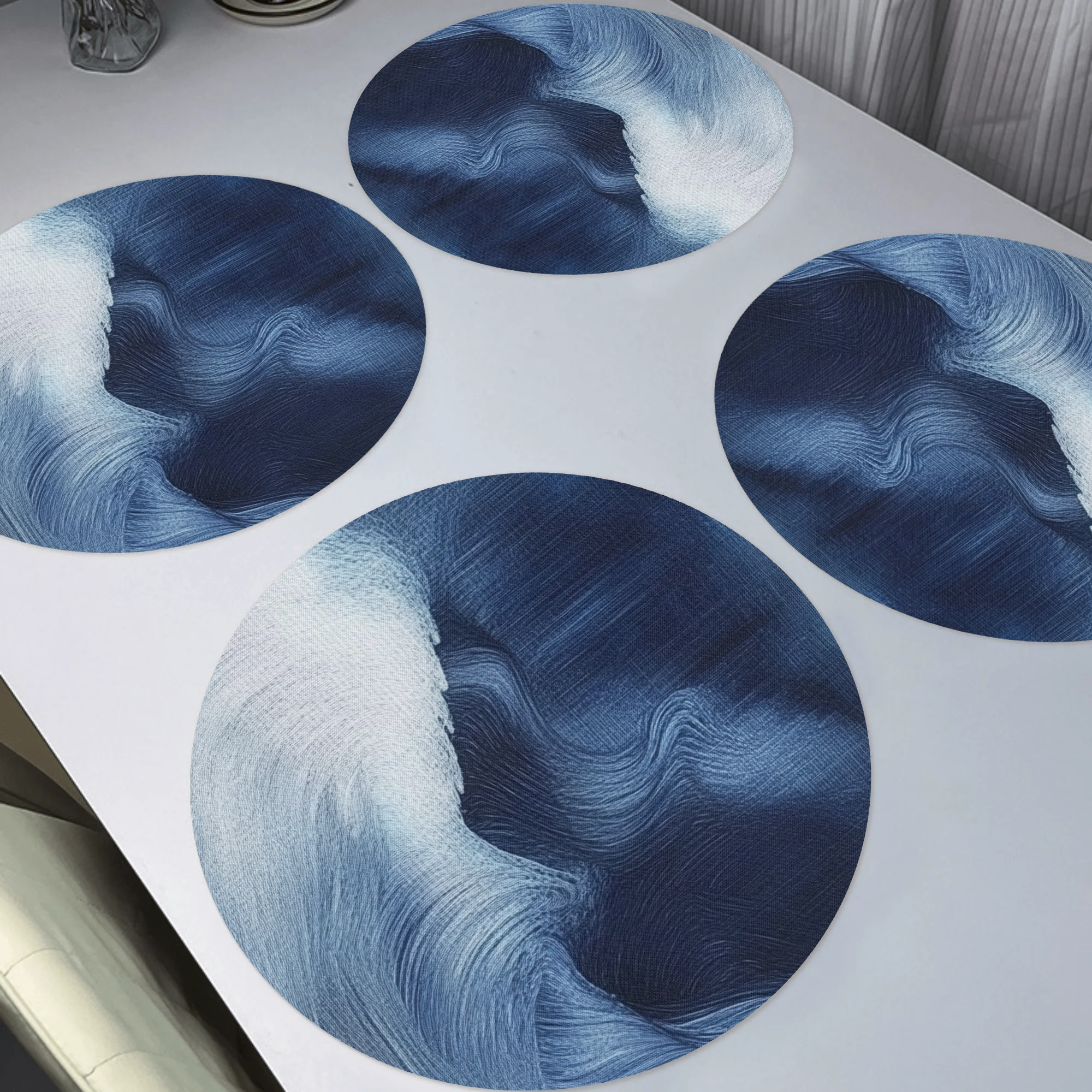 

4pcs Abstract Blue Placemats,round Table Mats For Home Decor Non-slip Washable Place Mats For Daily Banquet Party Dining Table Decoration 15