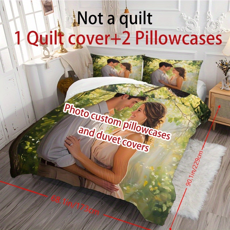 customize your personalized photos 2 3pcs set   couple photo quilt cover pillowcase set for   polyester fabric with zipper closure and single sided printing machine washable bedding set 1x quilt 2x pillows no inserts   bedroom or camping Product details 4