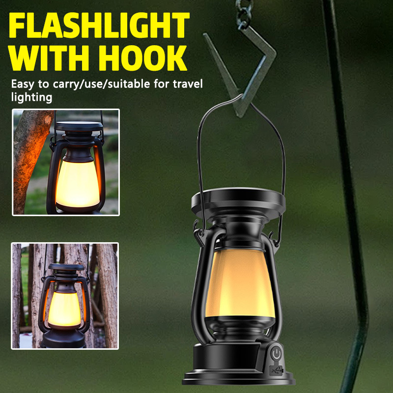 2pcs Portable LED Solar Handheld Light, LED Tent Lantern, Solar/Usb Rechargeable Work Light with Hook, Bright Night Lighting Flashlight for Camping, Hiking, Traveling, Fishing, Gatherings, And Power Outage Emergency Tools