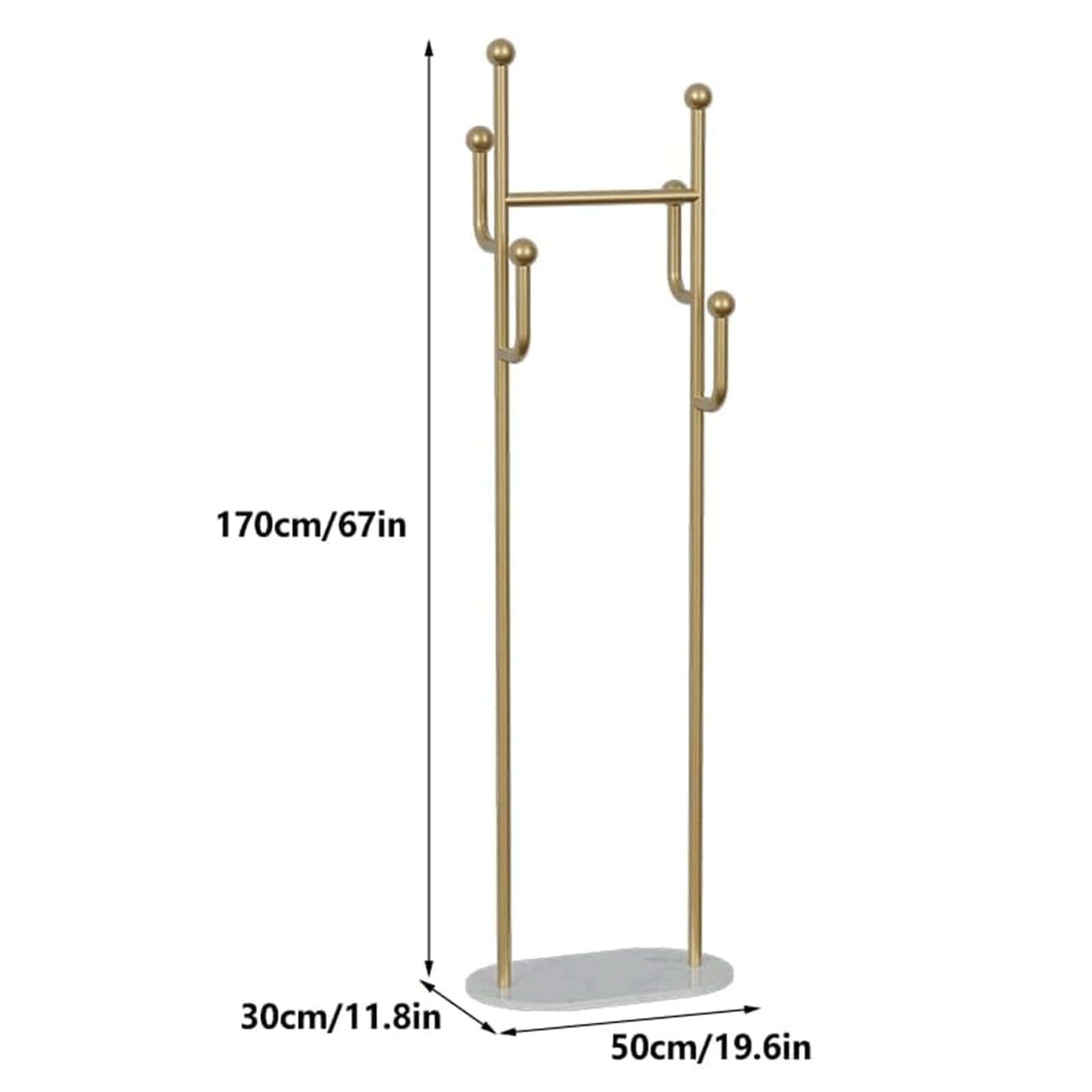 TEMU Garment Rack Golden Metal Coat Rack With Marble Base, Modern Small Coat Hanger Stand With 4 Hooks, Heavy Duty Clothing Rack For Entryway And