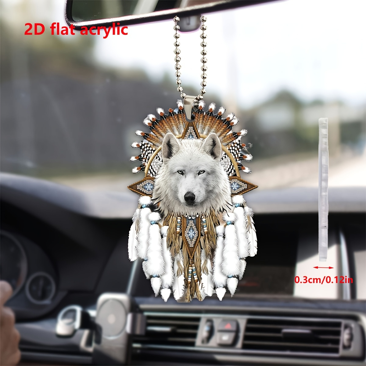 TEMU [2D ] [2D ] 1pc Colgante de Lobo Acrílico 2D - Llavero y Decoración de Bolso, con de Cuentas, 0.3Cm/ 0.1Inch, Adecuado para Espejo Retrovisor de