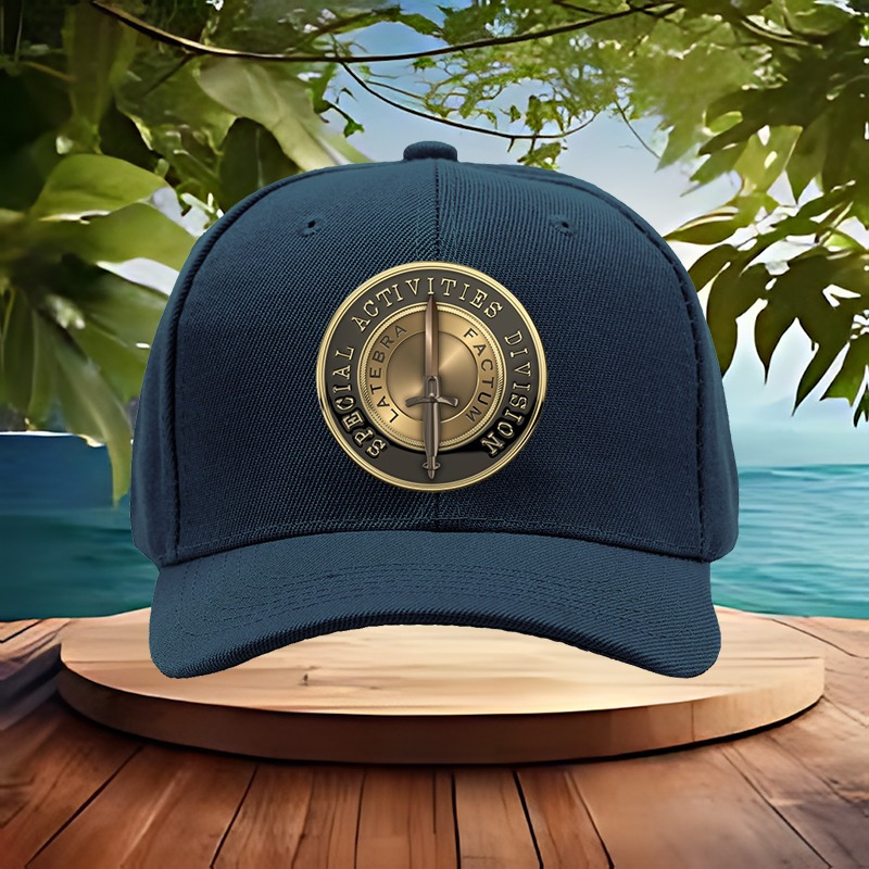 TEMU 1pc Cia Special Activities Division Emblem Baseball Cap - Navy Blue, White Leather, Sporty Design With Compass & Star Motif, Outdoor Activities
