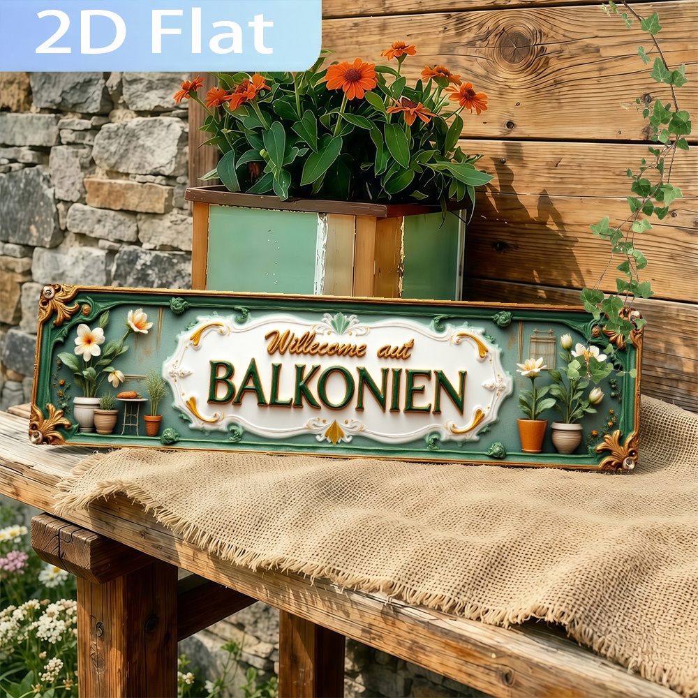 Image of 2d Flat, 1pc Decor Vintage Metal Sign - 'welcome To Balkonien' Sign, Retro Plaque Wall Art For Home, Club, Or Street Decor, 4 X 16 Inches, Valentine's Day, Metal Decor., 2d Flat