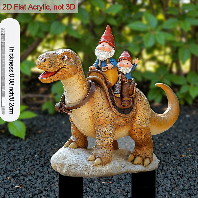 TEMU Plat 2D, [Plat 2D] Plan Plat 2D, 1 pièce 1 Pieu de Jardin 1 Chevauchant un Dinosaure - Ornement de Pelouse Plat en Acrylique Style Ferme avec