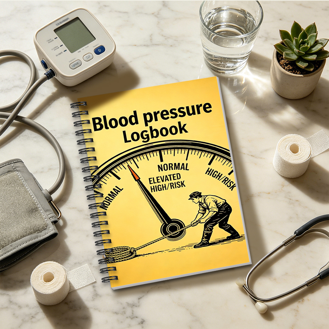 TEMU 1pc Composition Notebook, Blood Pressure Logbook, Vintage Print Realistic Style, Suitable For Daily Blood Pressure Recording, Portable Blood