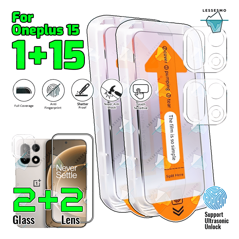 TEMU Dust-free For Oneplus 15 / 1 15 Screen Protector [2 2] 2pcs Kit Tempered Glass Film   2pcs Hd Lens Protector [support Technology