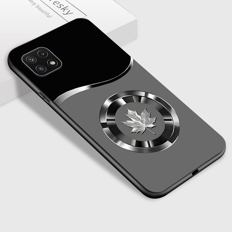 TEMU Custodia per for Samsung A22 5G, Posteriore in Vetro Lucido con Motivo Lussuoso Foglia d'Acero in Metallo, Accessorio per Cellulare,Custodia per