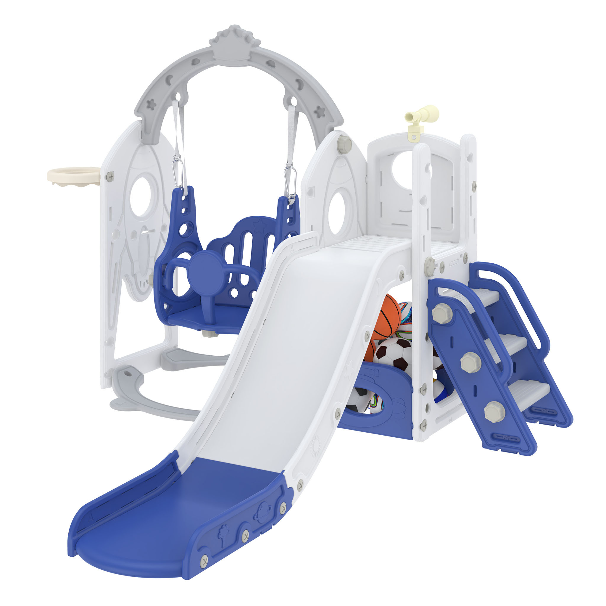 Image of Combination Slide For 1+ Year Olds, Indoor And Outdoor, Freestanding Slide Made Of Hdpe And Pp, Max. Load 50 Kg, Blue And White Colour