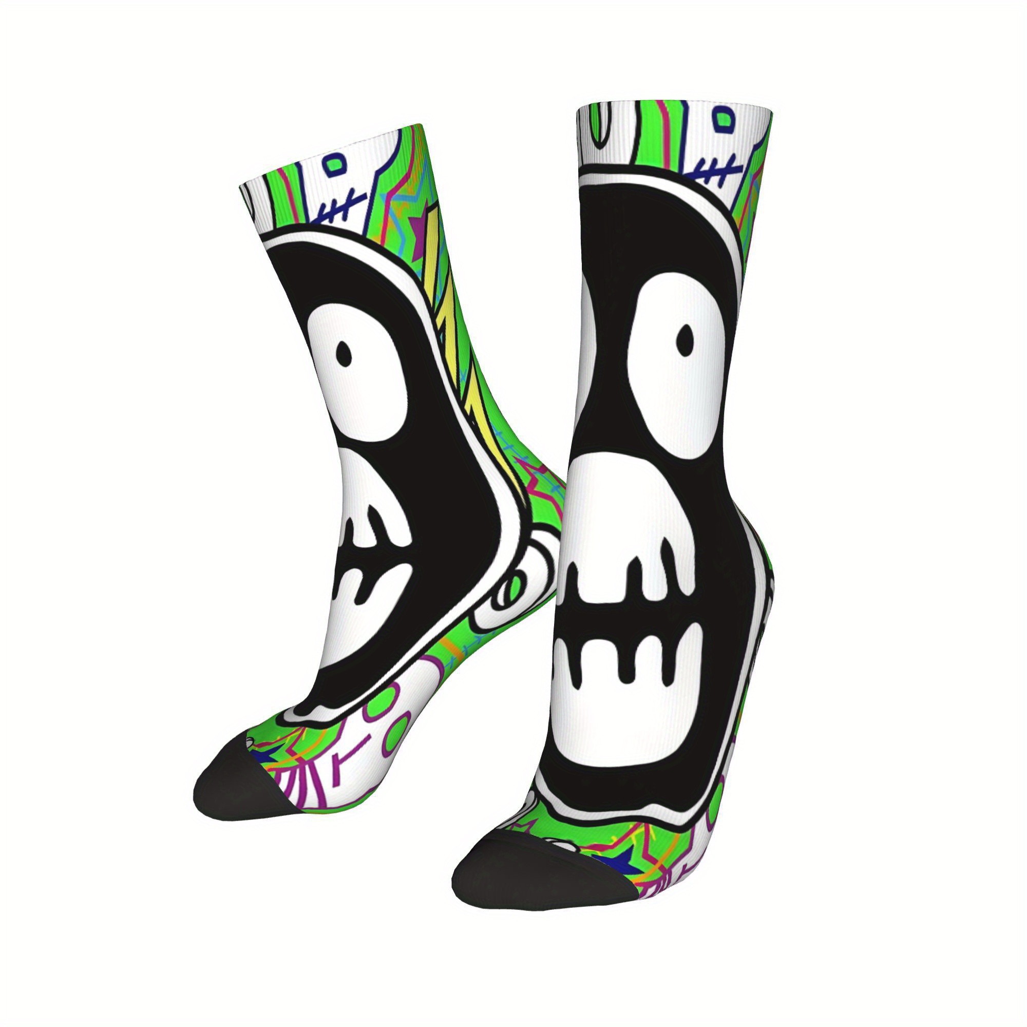 TEMU 1 Pair Logo Retro Men's Moisture-wicking Socks Unisex Street Style Pattern Printed Funny Novelty Socks Very Suitable For Running, Climbing,