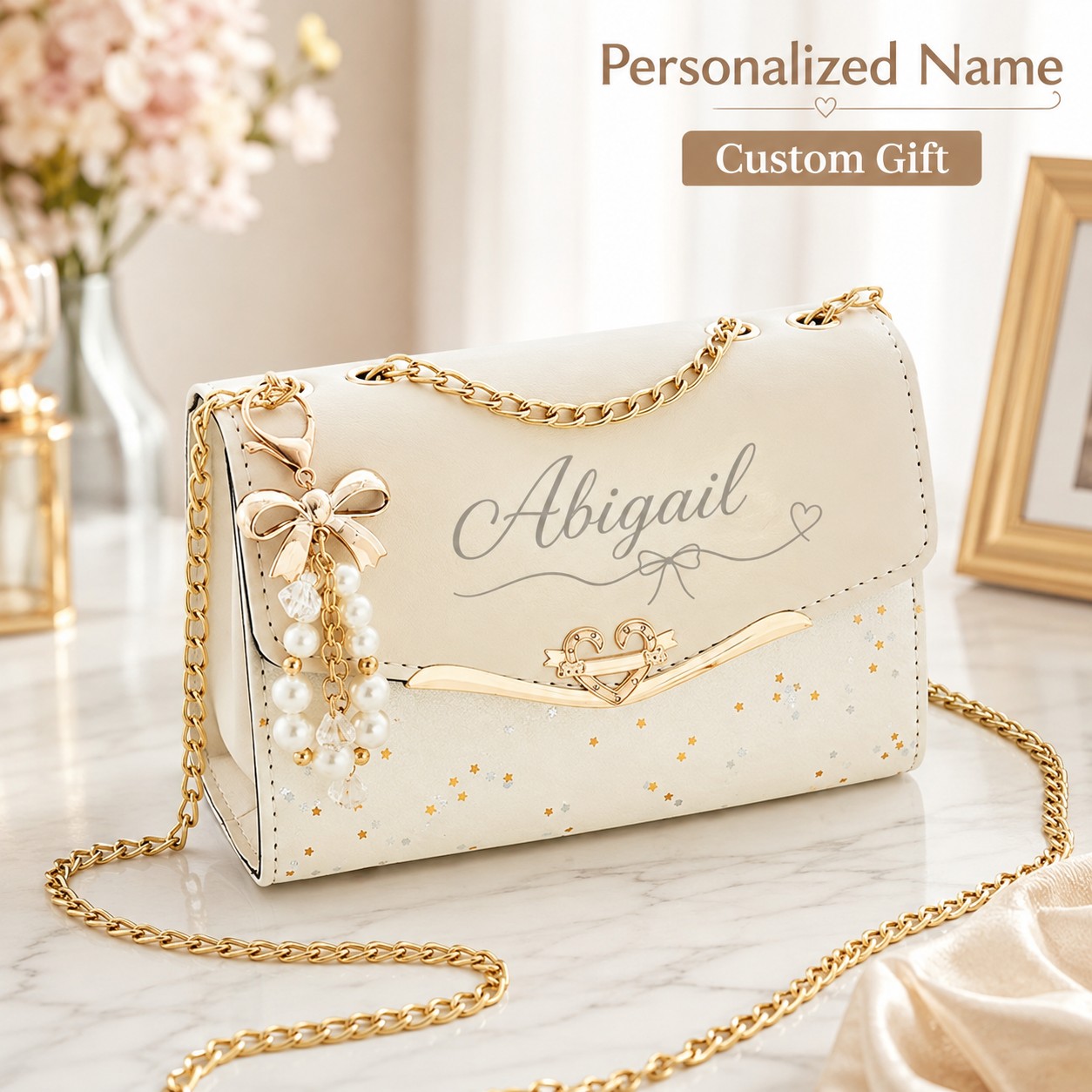 TEMU Personalized Customizable Name New Women's Crossbody Shoulder Bag, With Cute Charms And Star Pattern, Fashionable Easy And Aesthetic All-match,