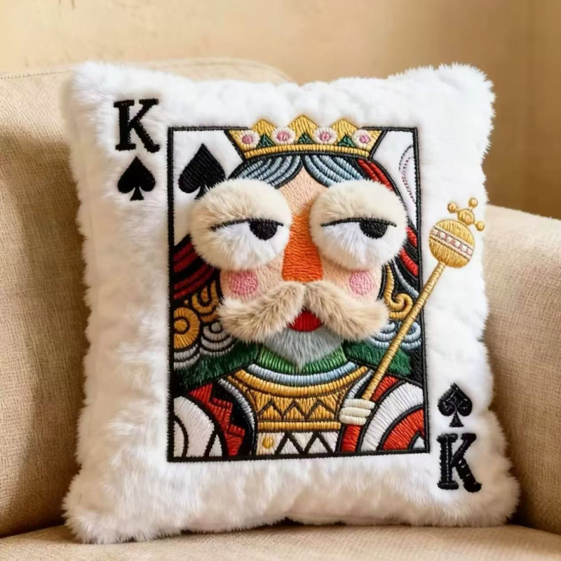 E-shop Moderner -Karten-Kissenbezug aus Plüsch mit 3D-Stickerei mit großen Augen, geeignet für , -Spielzubehör, maschinenwaschbares Kissen, Patchwork