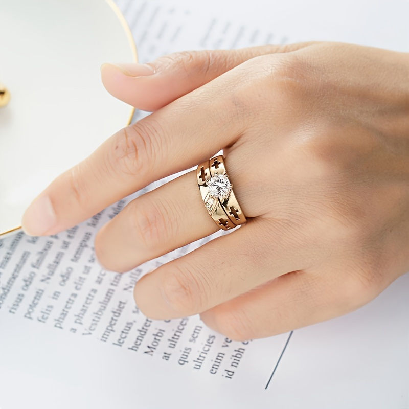 Geometric Cross Couples Ring Wedding Engagement Party Jewelry