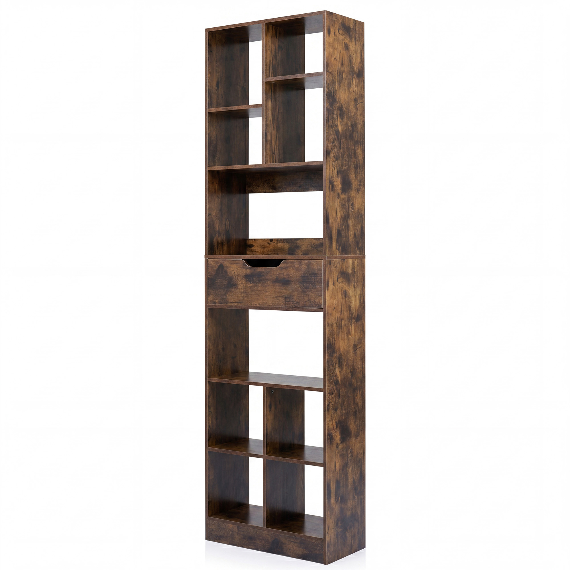Image of 180cm Tall Freestanding Bookcase With Drawer, 10-cube Storage Organizer, Multifunctional Open Bookshelf With 2 Anti-tip Kits For Home Office And Living Room, Rustic Brown