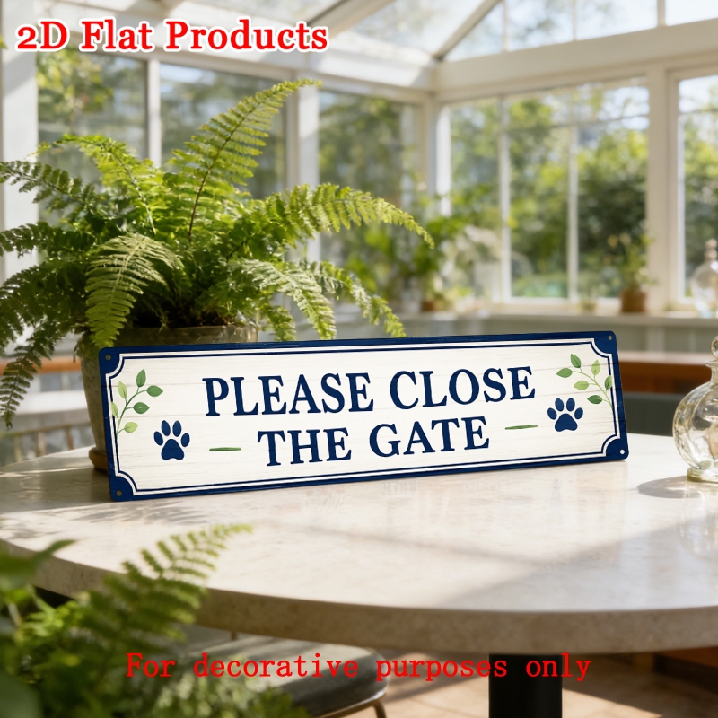 TEMU 2d Flat - [2dflat], 1pc 40x10cm - Please Close Dog Paw Farm Backyard Warning Metal Tin Sign 16x4 Inches