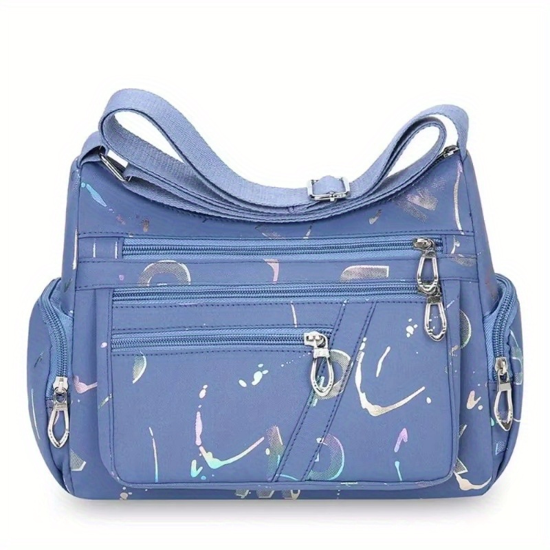 Spacious And Versatile Women's Shoulder Bag With Multiple Pockets, Featuring A Printed Design And A Zipper, Perfect For Holidays