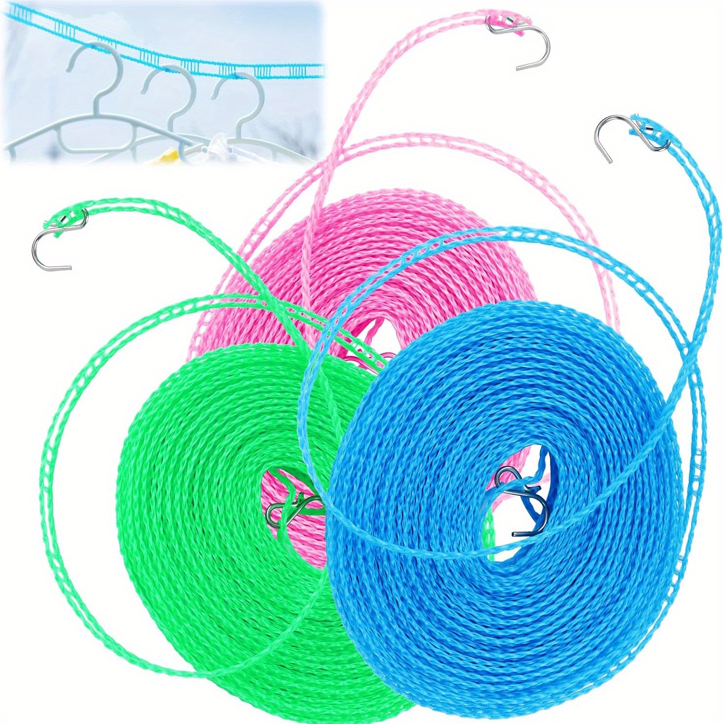 Image of Set Of 3 10-meter Wind-resistant Clotheslines, Ideal For Outdoor Camping Gear, Gardens, Trips, Holidays, Rvs, Or Caravans.