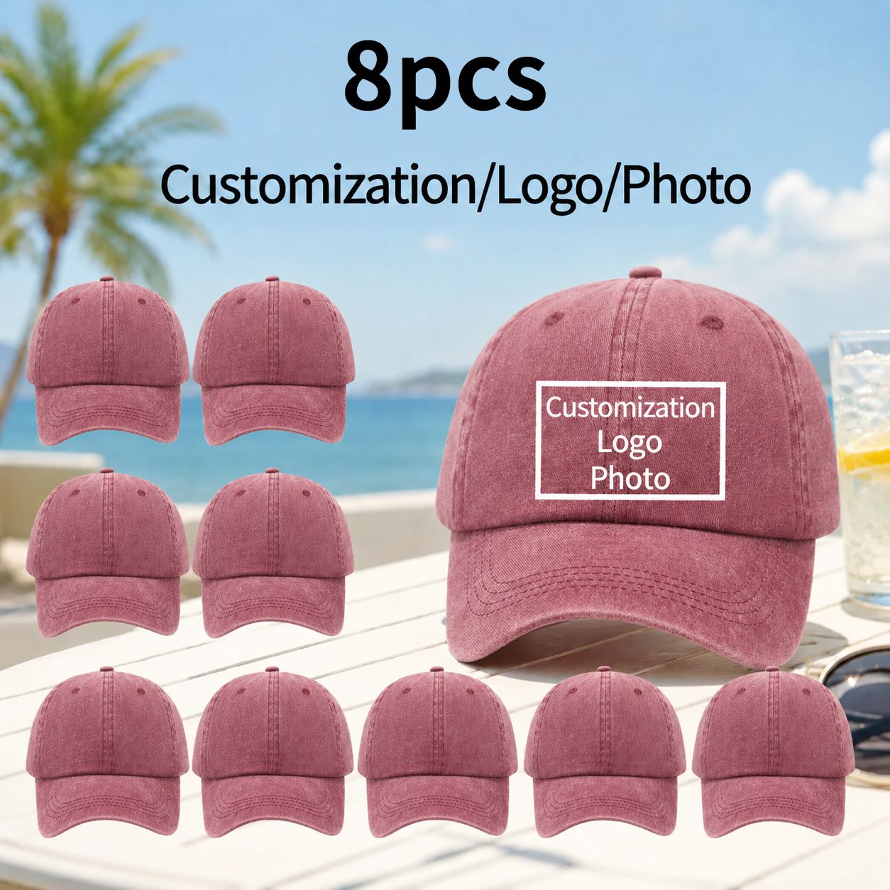8pcs Vintage Distressed Style Custom Baseball Caps, Unisex