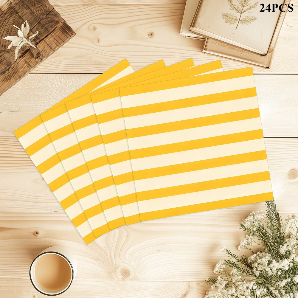 Image of 24pcs Dark Yellow And Light Yellow Striped Themed Party Napkins, Suitable For Party Decorations, Party Supplies, Disposable Party Napkins For Halloween、christmas