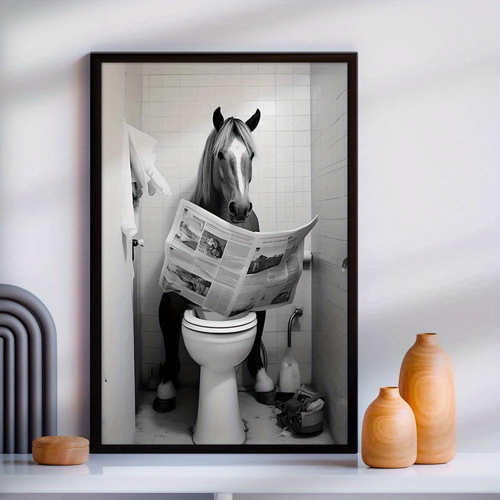 

Horse Reading Newspaper Canvas Art Print, 12x16" - Wall Decor For Bathroom, Bedroom, Living Room & More - Perfect Gift For