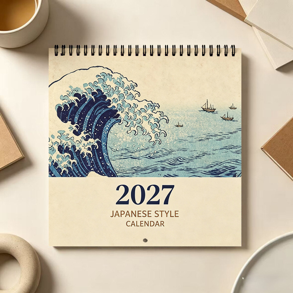 TEMU 1pc, 2027 Wall Calendar 8.3 X 8.3 Inch Classic Wave Art Wall Calendar Decorative Wall Hanging Calendar For Home Office School Aesthetic Gift For