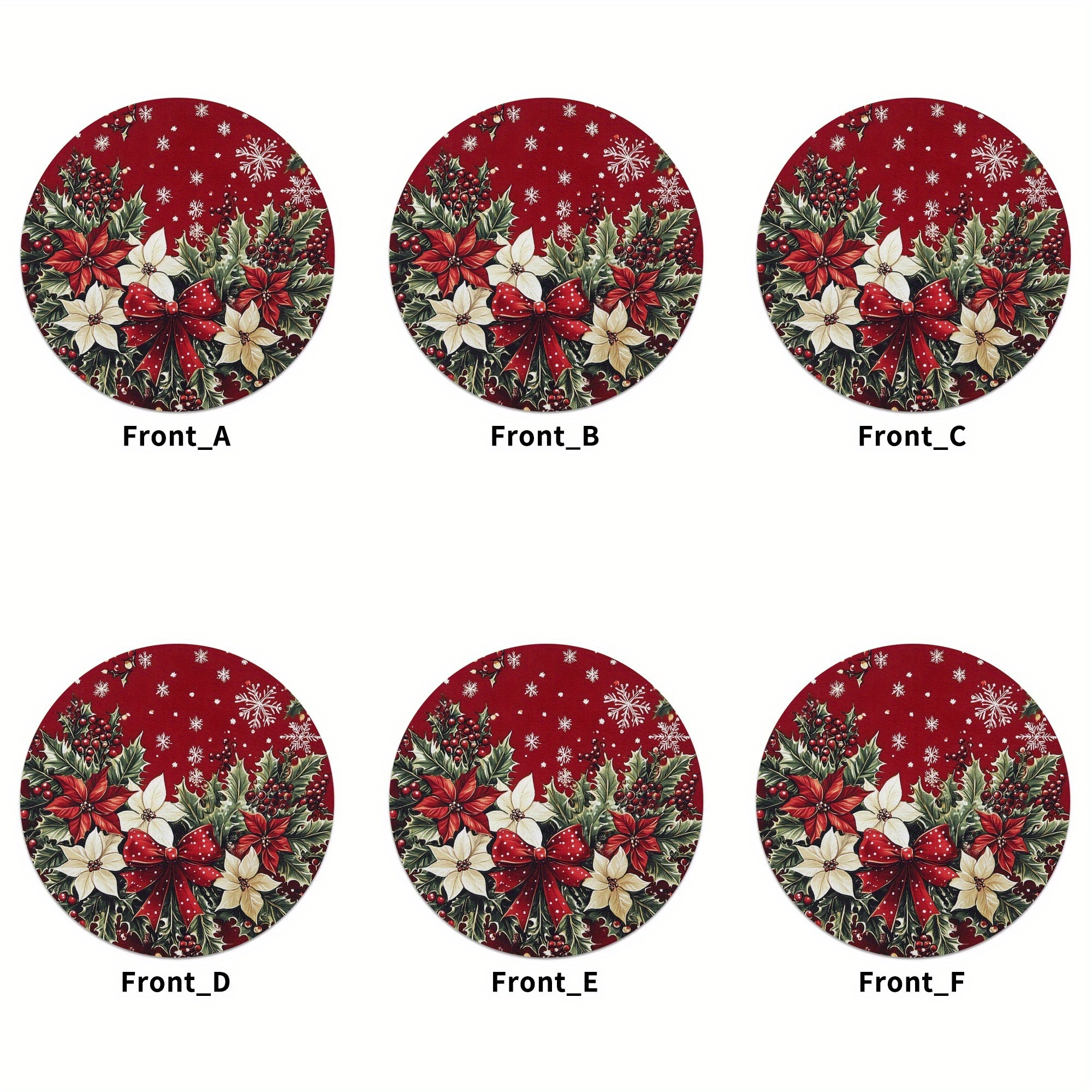 

6pcs Polyester Round Placemats Set, Winter Christmas Theme - 15" Woven Fabric Table Mats With , Hand Wash Only, Decorative Holiday Dining & Furniture Accent