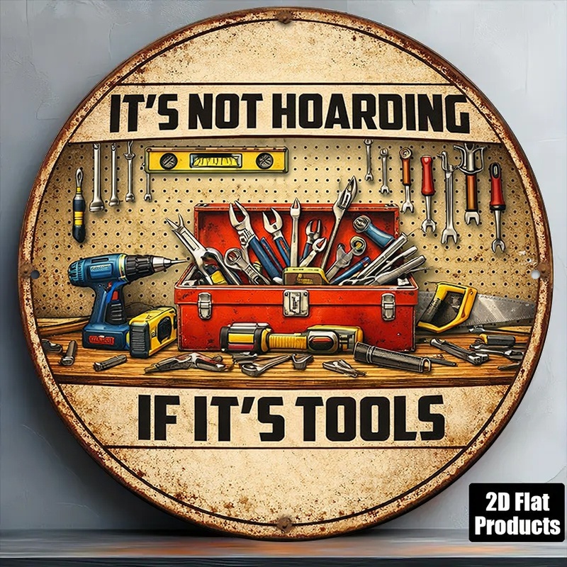 TEMU 2d Flat - 【2d Flat】 Outdoor Decorative Sign 1pc 8 X 8in 20 X 20cm 2d Flat Round Sign Retro Plaque About Tool Collection A Must-have For Tool