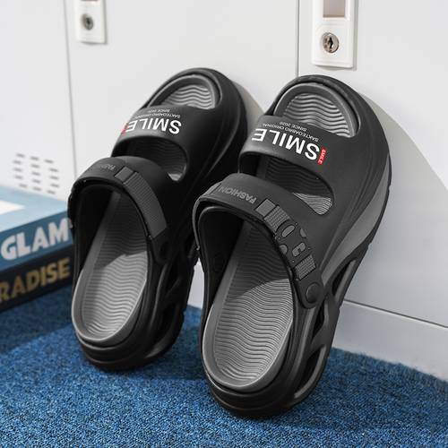 printed multi hollow out adjustable webbing two way slide sandals mecha style multi layer thick sole height increasing anti slip versatile casual slide slippers