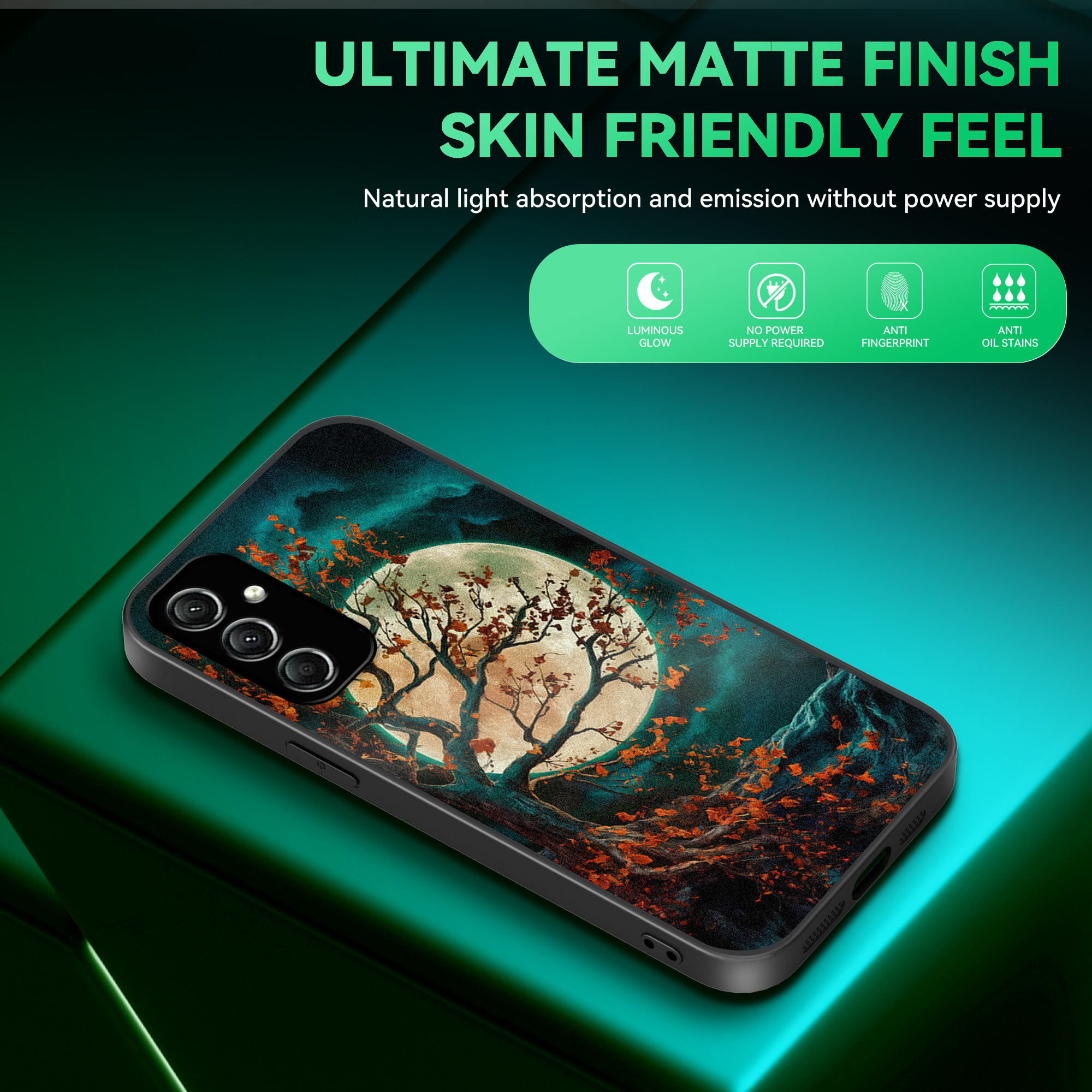 TEMU Phone Case - A Glowing Phone Case Featuring A Plum Under A Personalized Moonlight, Luminous Without A Power Source. It Has A Matte End, A Skin-,