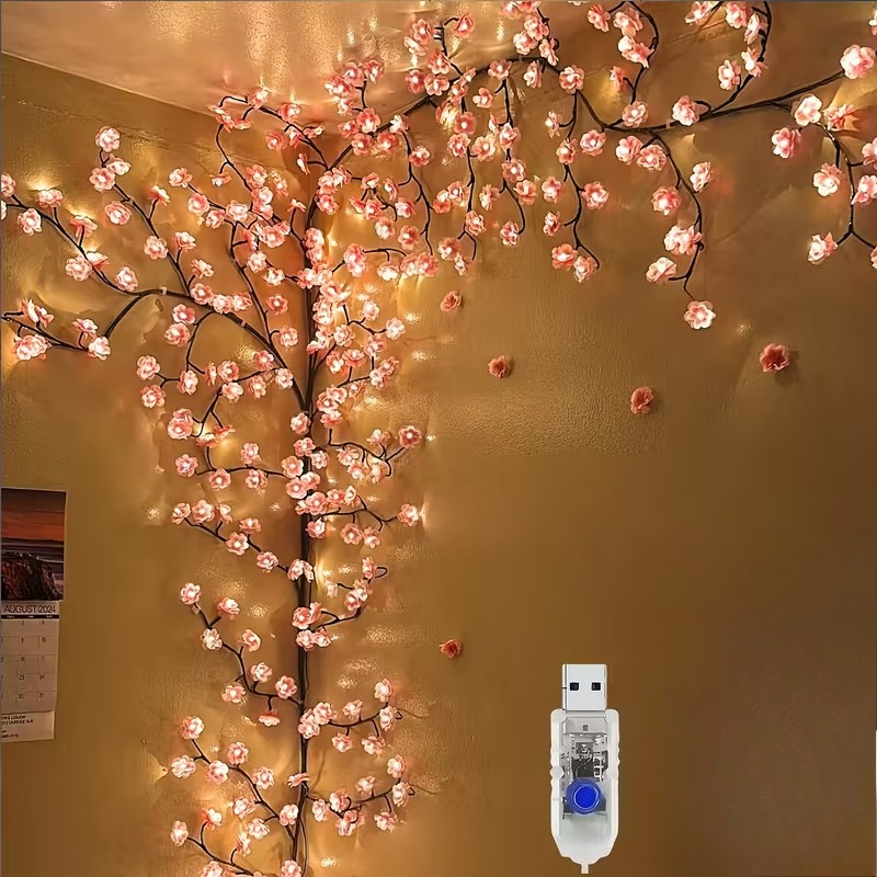 item picture 96 light cherry   vine string lights with 48 led beads and 48 cherry   flowers illuminated cherry   branch lights   cherry   vine lights led branch lights 8 flashing   usb powered diy design